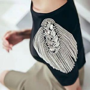 Handmade Shoulder Jewelry Tassel Rhinestones Epaulettes Epaulet Brooch Decor